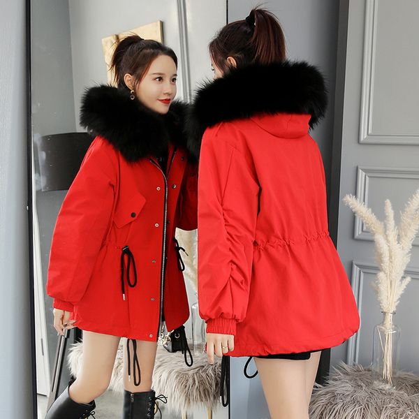 

winter new loose white duck down women's 2020 korean the fashion super large fur collar waist thicker long female jacket, Black