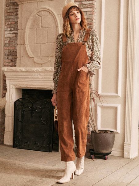 

dual pocket corduroy overalls without blouse u3yw#, White