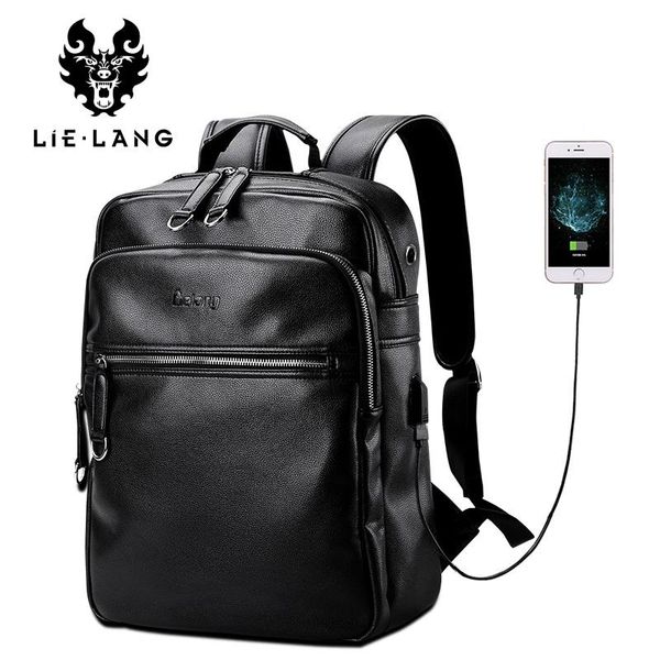 

men classic backpack for school travel bag black pu leather men's fashion shoulder bags vintage boys korean school backpacks