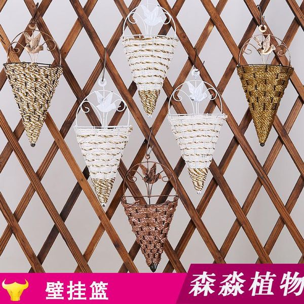 

[] iron art rattan handmade weave wall-mounted basket style diversity artistic generous
