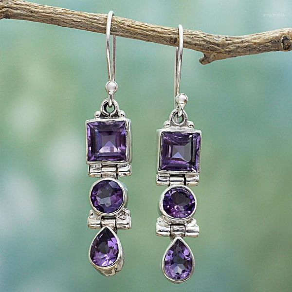

new charm lavender zircon earrings europe and the united states long ear pendant ornament metal water drop1, Golden;silver