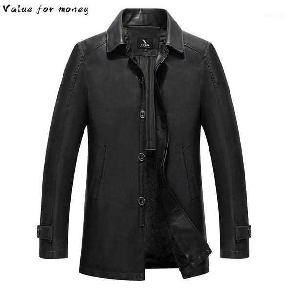

arrival new autumn and winter mens outwear conventional genuine lambskin leather double attached collar long coats1, Black