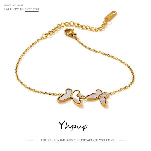 

yhpup exquisite butterfly natural shell chain bracelet stainless steel jewelry temperament metal gold 18 k wrist bracelet gift, Black
