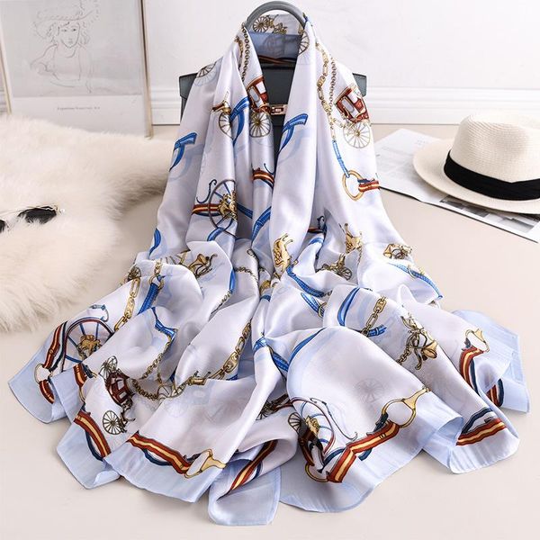 

осень зима шелкового шарф женщины пашмины шея хиджаб бандан шарфы сеть carriage печать 2020 luxury foulard бандан похититель jllbas, Blue;gray