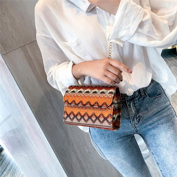 

vintage weave messenger bag women mixed color shoulder bag small beach handbags female summer chains crossbody flaps #40