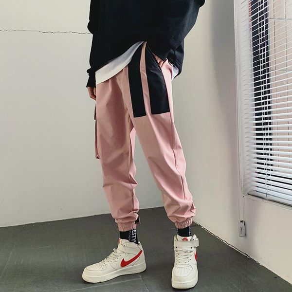 

2021 men's printing cotton motion male haren casual pants fashion trend trousers hip hop pink/white joggers sweatpants m-3xl, Black