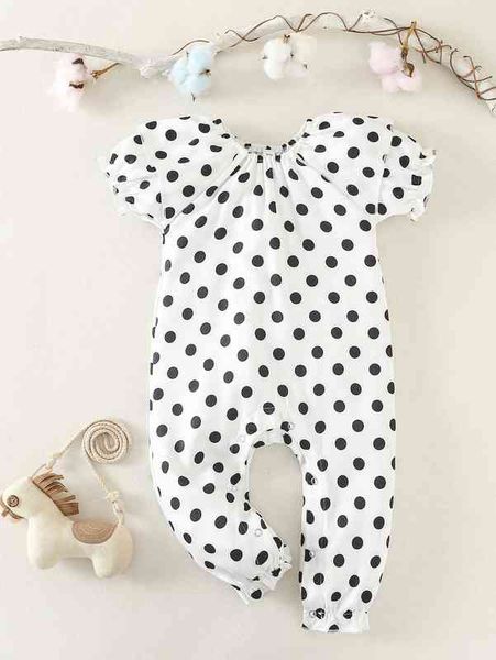 

baby polka dot puff sleeve jumpsuit she, Blue