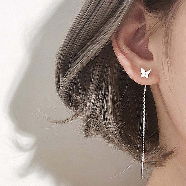 

stud lism 925 sterling silver wholesale butterfly long tassel earrings animal for women young girls christmas gift, Golden;silver
