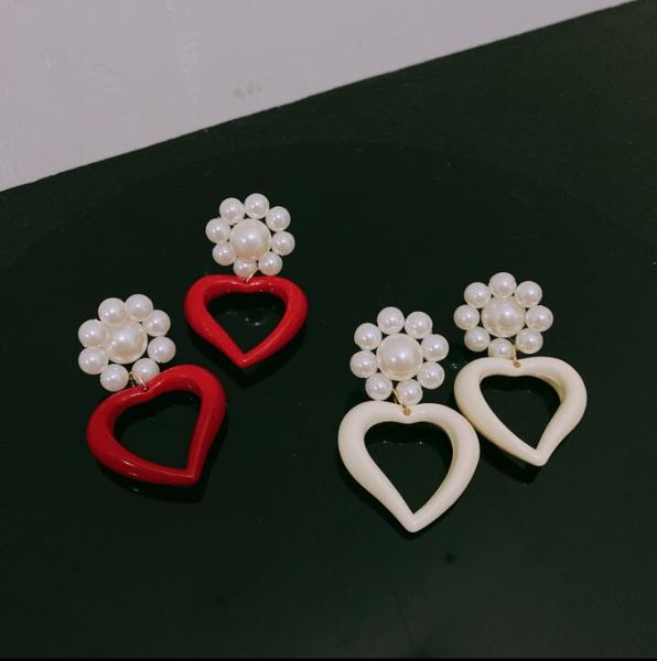 

2020 the new korean style sweet simple pearl flower heart-shaped short tassel earrings red and white can be chosen 513, Golden;silver