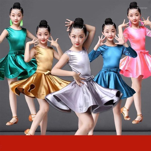 

2019 rumba samba children samba tango skirt standard long sleeve girls spandex latin dresses for dancing ballroom dance dress1, Black;red