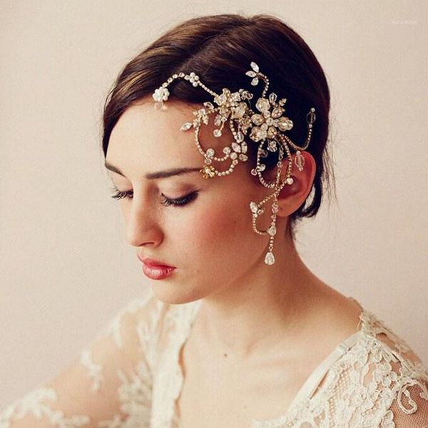 

luxury wedding hair accessories for bride elegant rhinestone pearl handmade hair comb hairpins floral headdress for women bh1, Golden;silver