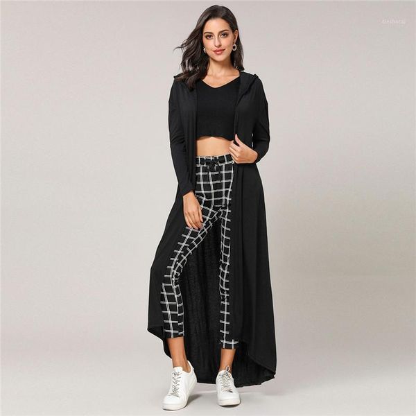 

2020 new spring and autumn women windbreaker fashionable hooded longer solid color trench coat simple ladies, Tan;black