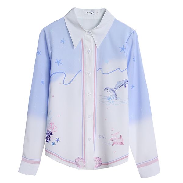 

2020 autumn new shirt long sleeve ol ladies blouse fashion printed lapel women's shirt sweet girl shirt s  l xl 2xl 3xl, White