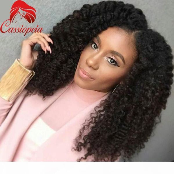 

130% 4x4 virgin brazilian glueless kinky curly silk lace front wig human hair silk base wigs with full baby hair bleached, Black;brown