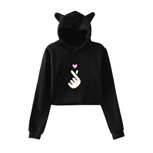 

qjvc8 selling finger finger blouse fit shirt cat print fingerprint selling finger ear sweater blouse slim fit short shirt slim cat ea, Black