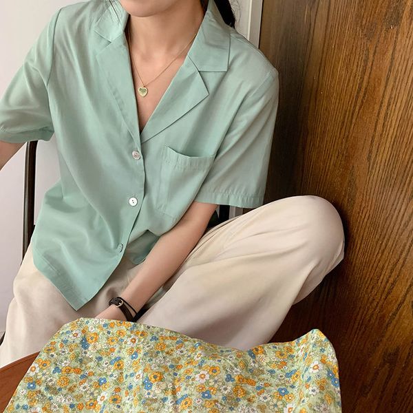 

2021 New female colors womens loose tops see Korean style with v-color cleavage shirt short sleeve women's blouses (x1409) SY3D, White