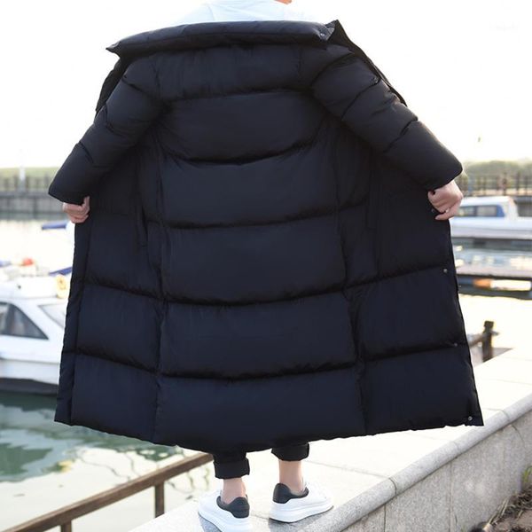 

winter korean slim fit mens long parka coats big boy thicken down jacket stand collar windbreaker warm overcoat large size m-4xl1, Black