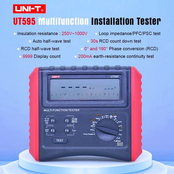 UNI-T UT595 digitaler RCD-Tester, Multifunktions-Schleifentester, Erde, Erdung, Schleife, Impedanztester, Isolationswiderstandsmessgerät