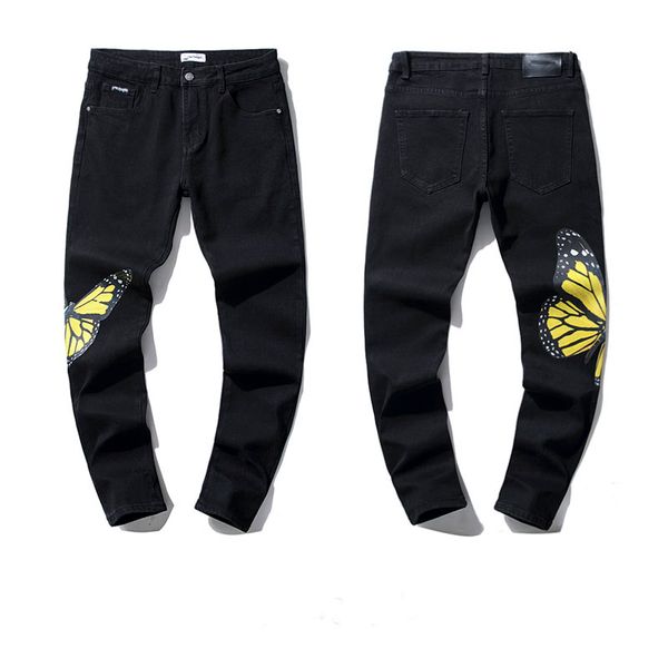 

2023 mens designe jeans distressed motorcycle biker jeans rock skinny ripped hole stripe famous brand denim pants, Blue