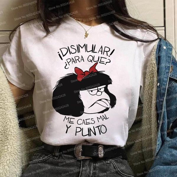 

funny mafalda t shirt women harajuku cute comic cartoon short sleeve kawaii casual christmas mafalda graphics korean style, White