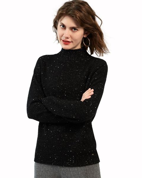 

zhili women's 100% cashmere high neck solid pullover sweater, White;black