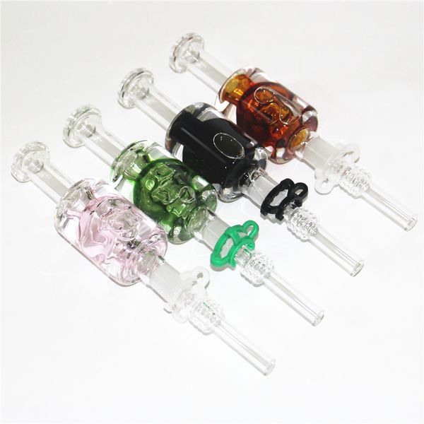 Shisha Freezable Glycerin Dab Straw Pipes mit Quarz-Edelstahlspitze 14 mm Glas Nektar Rauchpfeife Wasserbongs