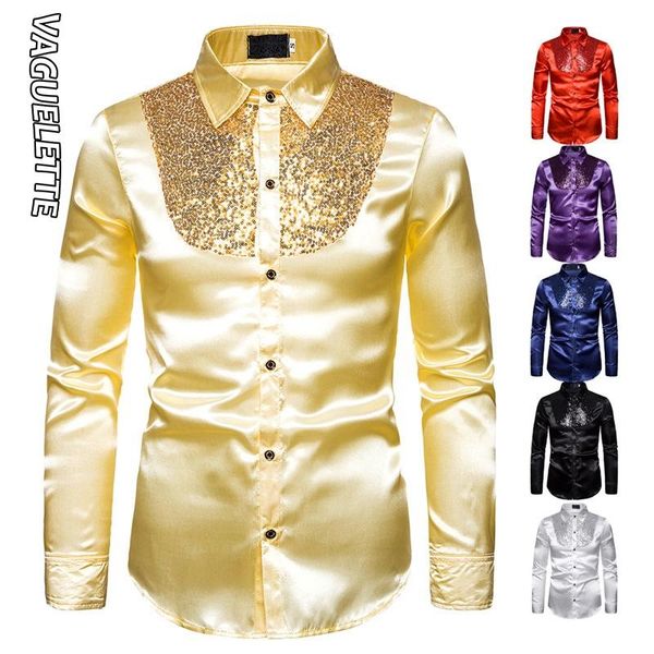 

vaguelette men shirt luxury sequin tuxedo silk shirt party stage performance wedding shirts long sleeved chemise homme, White;black