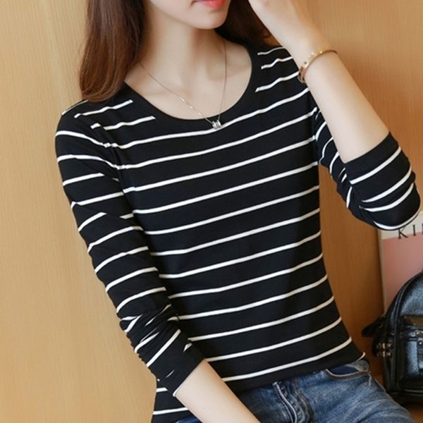 

fashion t shirt female long sleeve stripped summer women clothes women's clothing casual t-shirts cotton tee plus size 201029, White