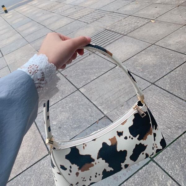 

small baguette pu leather tote bags for women luxuty bag designer dairy cow female handbag mini ladies hand bags