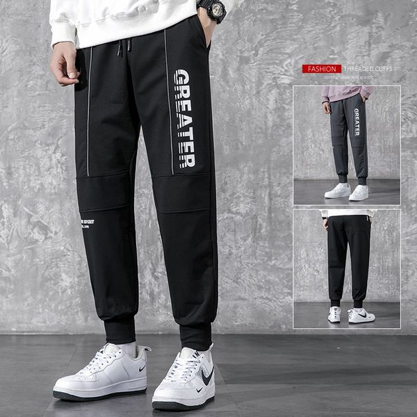 

casual men's autumn 2020 new drawstring korean trend loose leggings pants, Black