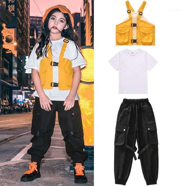 

kid hip hop clothing for girls vest jogger pants suit jazz dance costume kids ballroom dancing streetwear rave wear sl21121, Black;red