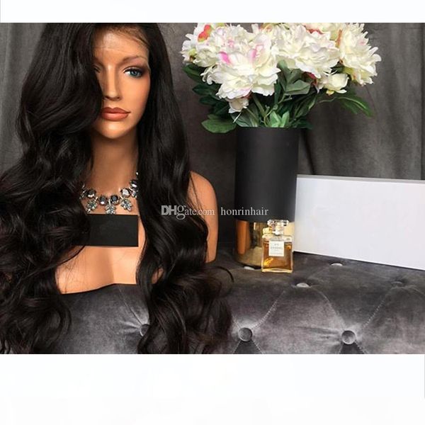 

full lace human hair wig wavy brazilian virgin hair natural wave pre-plucked hairline lace front wig 150% density with baby hair glueless, Black;brown
