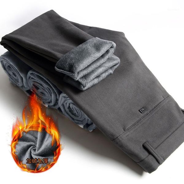 

2020 new mens winter thick fleece fluff pants men korean casual slacks slim warm pants for men black navy blue trousers male1