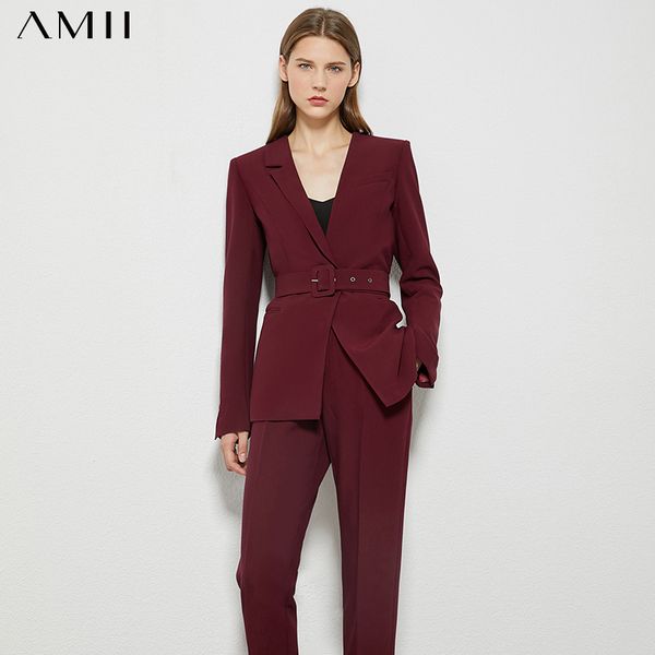

amii minimalism autumn olstyle suit female fashion solid lapel blazer women high waist straight ankel-length pants 12080057 201120, White