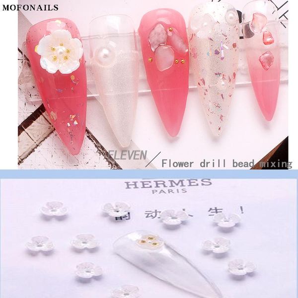

100pc/bag pearl white/ab color nail crystal rhinestone flat-back shell flower design 3d nail charm rhinestone tip accessory, Silver;gold