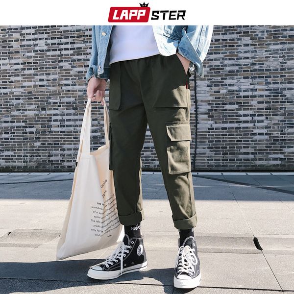 LAPPSTER Pantaloni cargo da uomo con tasche streetwear 2020 Tuta da uomo Pantaloni stile harem casual verde militare Pantaloni da jogging coreani maschili 5XL LJ201007