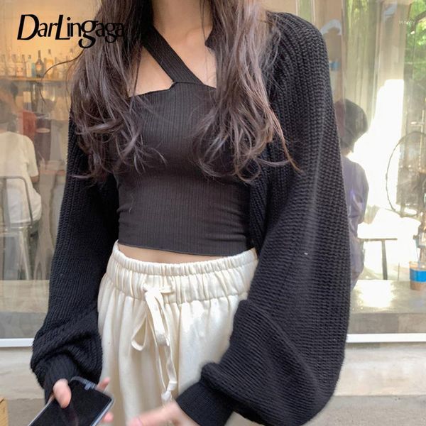 

darlingaga casual cropped solid cardigans for women loose autumn winter smocking jacket coat knitted sweater korean cardigan new1, White