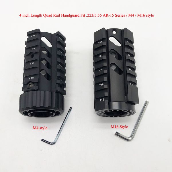 2 Arten von 4 Zoll langen kurzen Quad-Rail-Handschutz-Picatinny-Montagesystemen, schwarz eloxiert, kostenloser Versand
