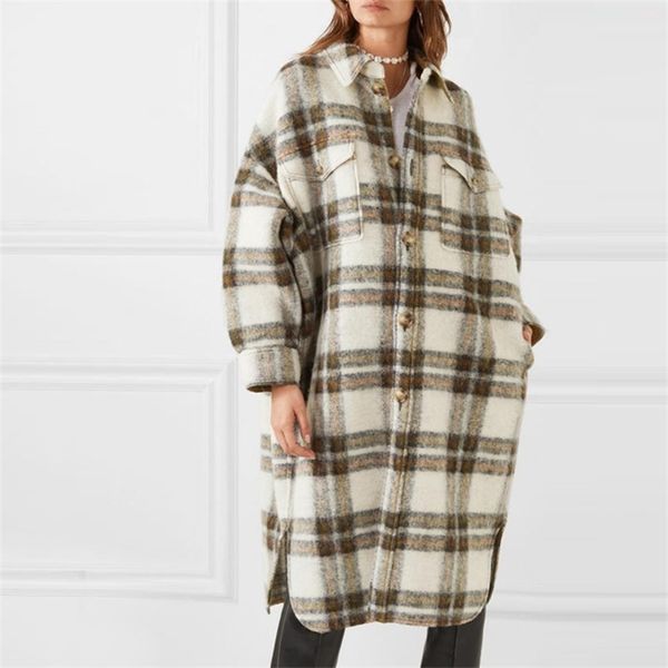 

new plaid profile lapel woolen mid-length female coat 201111, Black