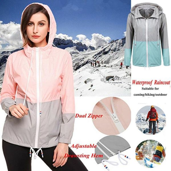 

fashion women's casual loose sports blouse waterproof raincoat outdoor hooded rain jacket windbreaker s-2xl, Black;white