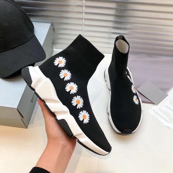 

2020 speed trainer stretch knit men's and women's socks sneakers casual shoes comfortable fashion trend with box size 35-45 ab, Black
