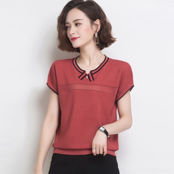 

v1euj ice silk sweater short-sleeved tt2020 sweater x35r middle-aged mom summer clothing shirt new women's thin shirt short x35rn shirt, White;black