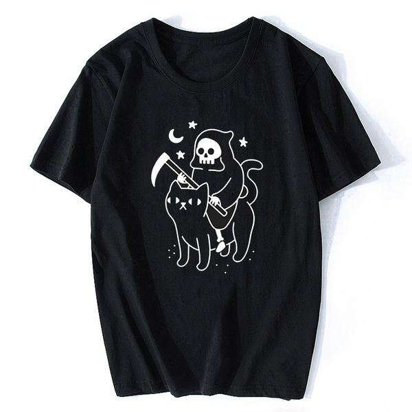 

death rides a black cat reaper funny vintage horror skull harajuku streetwear funny vogue aesthetic sport hooded sweatshirt hoodie t shirt