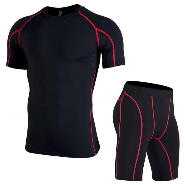 

горячий продавать спорт мужской фитнес бег обучение sport с коротким рукавом шорты быстросохнущие фитнес костюм мужской, White;black