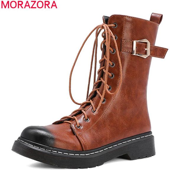 

morazora 2020 big size 34-43 fashion ankle boots square heels round toe casual ladies shoes autumn winter lace up women boots, Black
