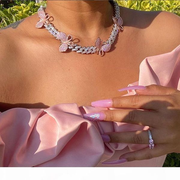 

oced out bling cz miami cuban link chain chainfly charm choker ожерелье роскошные bling bling hip hop ювелирные изделия для мужчин женский п, Silver