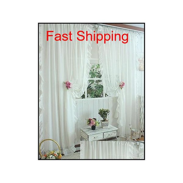 

1pair of sheer curtain 2pcs beautiful ruffles white pink yellow colors window curtains,table hoo jllafd mxyard