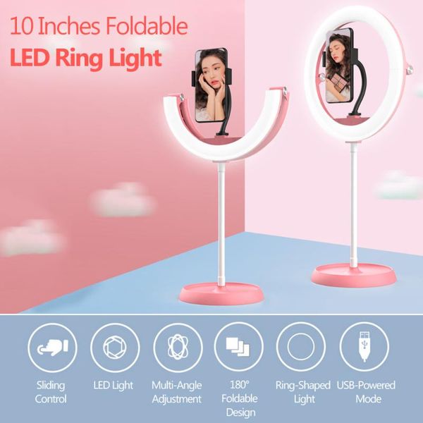 

портативный 10 дюймов led ring селфи light складная конструкция круг регулируемое цветовая температура высокая яркость фото видео