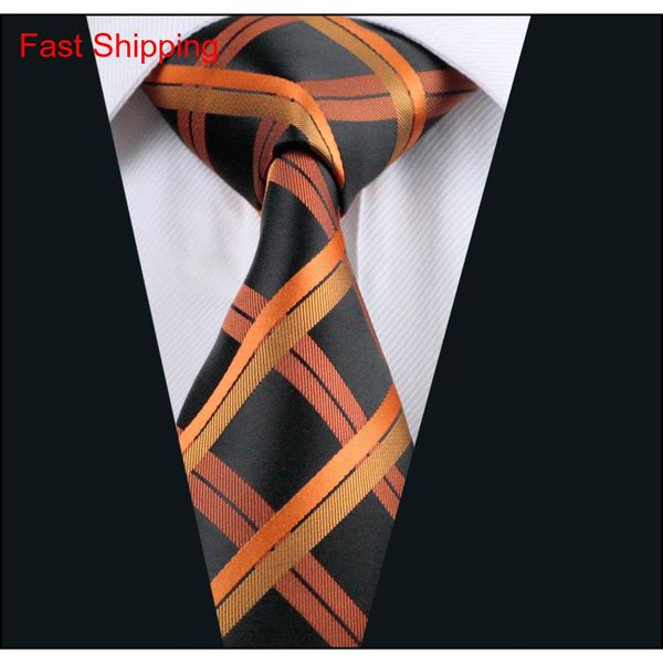 

orange black classic plaid check ties set pocket square cufflinks jacquard woven business formal work necktie set men qylzpg queen66, Black;blue