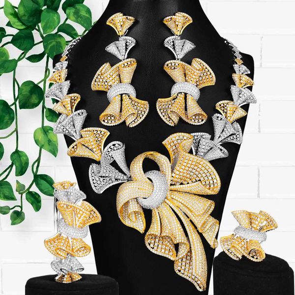 

godki luxury super big bowknots women nigerian wedding bride cubic zirconia necklace dubai 4pcs jewelry set jewellery addiction, Silver